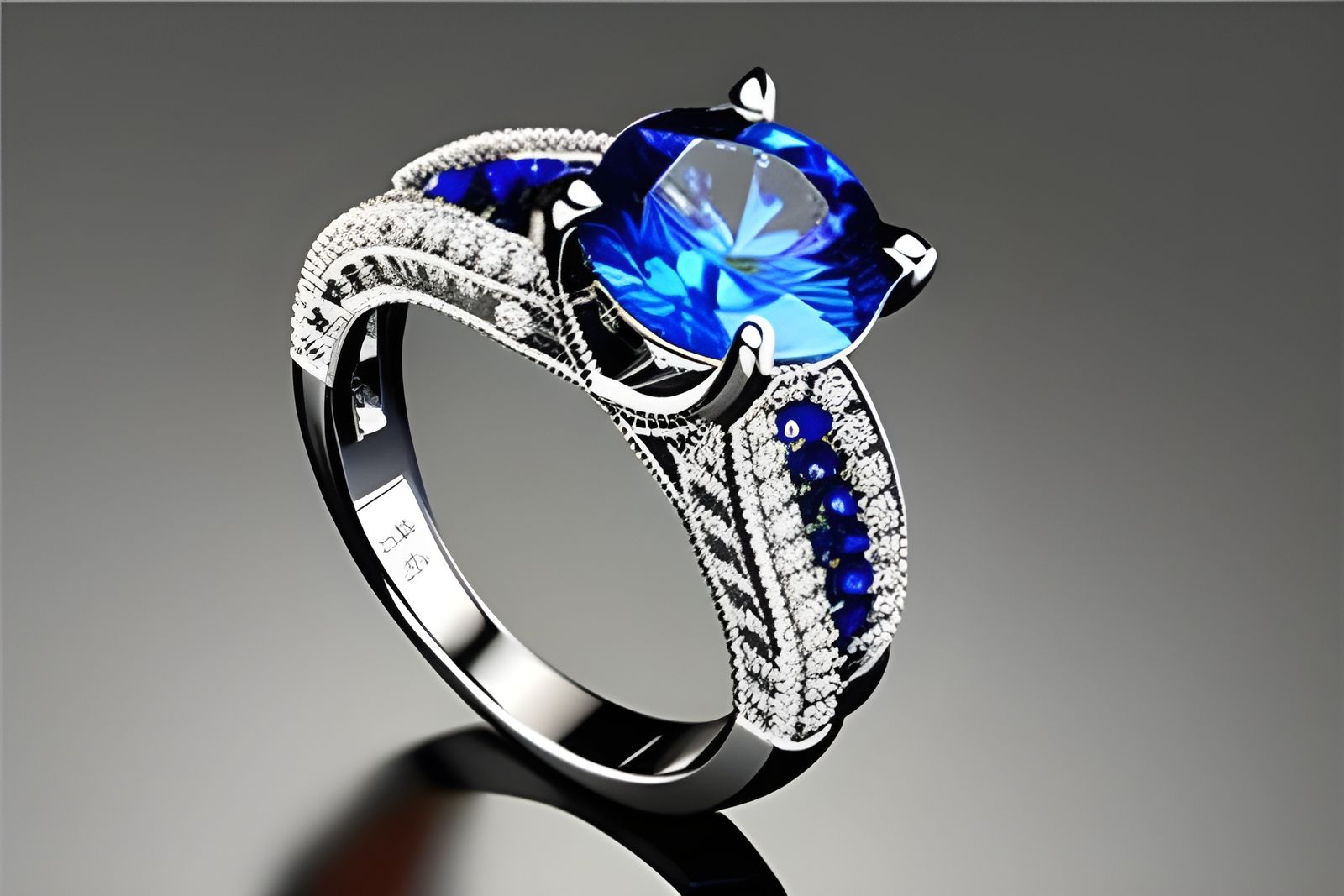 Blue Sapphire Engagement Ring in Space, 8K