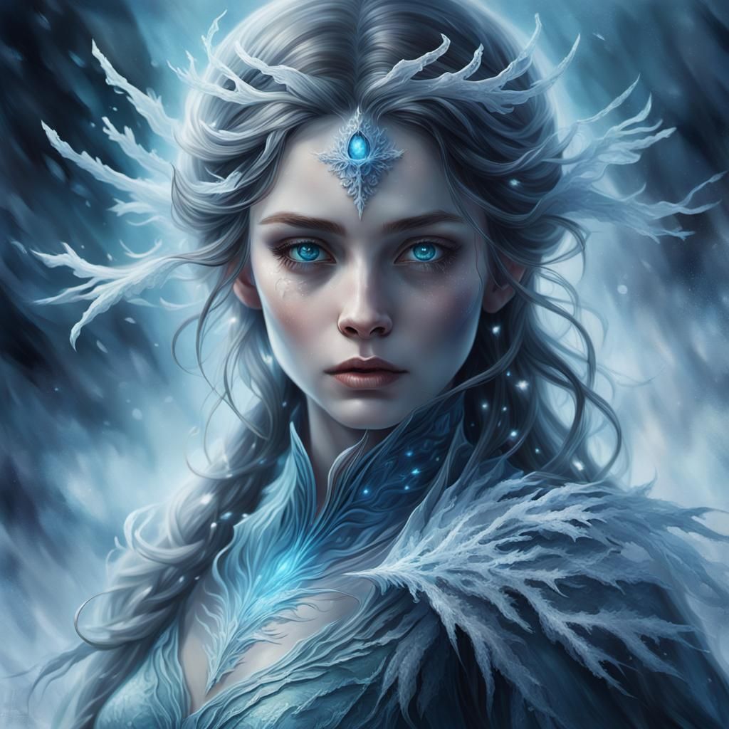 Ethereal Winter Entity: Dark Fantasy Oil Painting