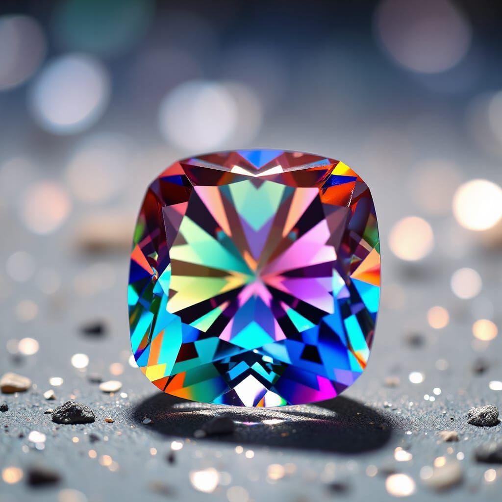 Crystals of Condensed Rainbow in Cushion Cut Brilliance