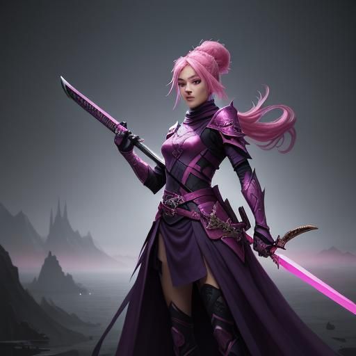 Pink Ninja Woman with Sword: Fantasy Concept Art