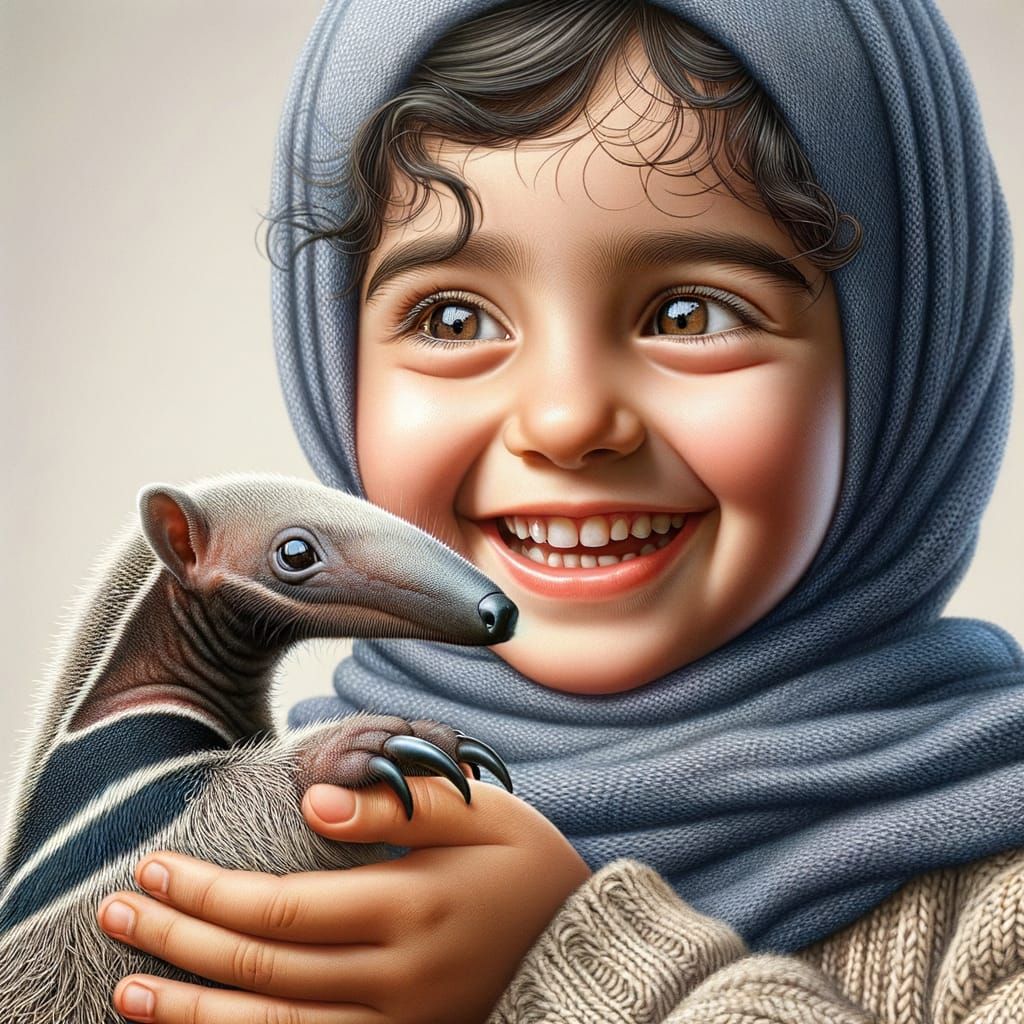 Girl Gently Holds a Baby Anteater