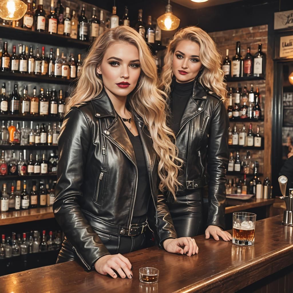 Blonde Woman in Leather at Lesbian Bar