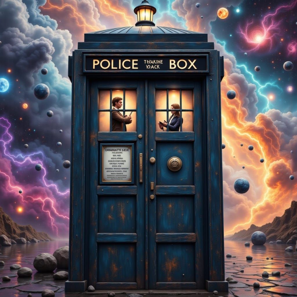 Hyperrealistic Police Box in Dimly Lit Alleyway