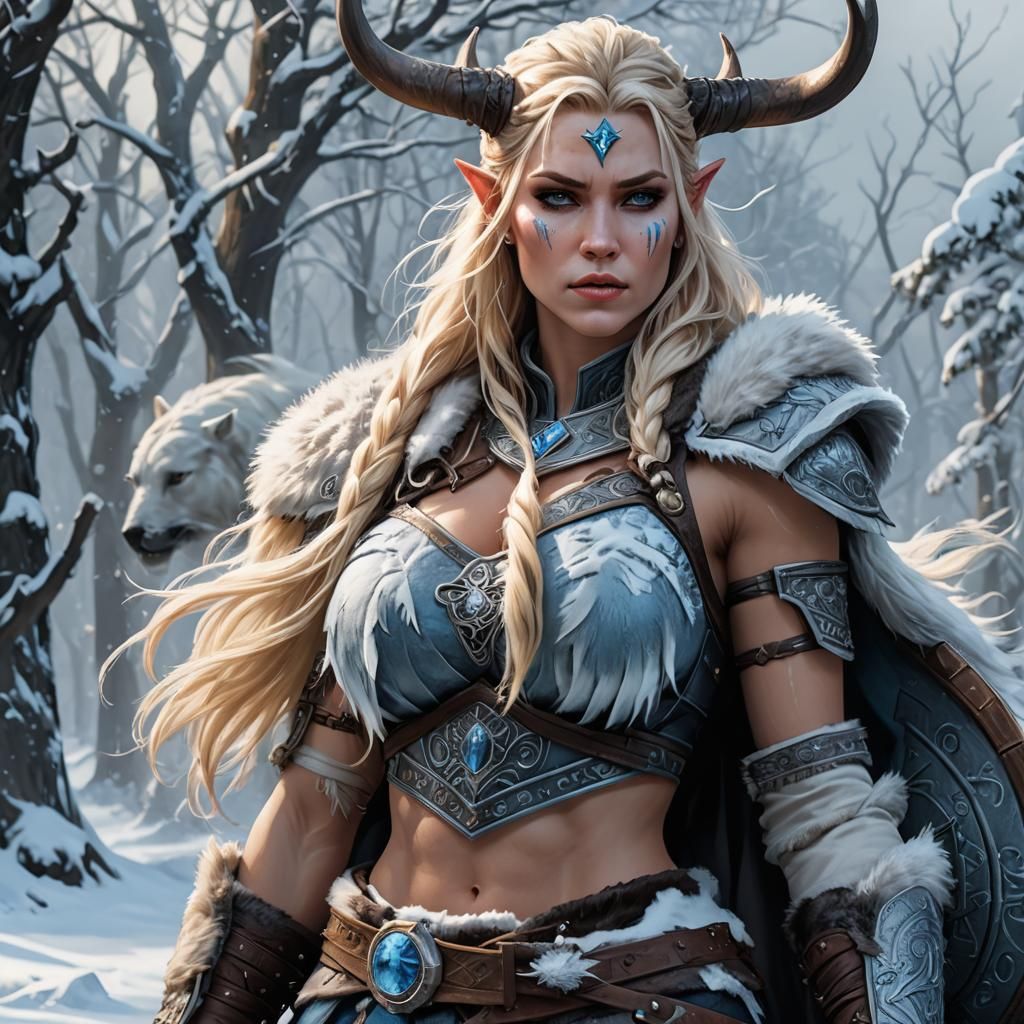 Ice Viking Queen Portrait in High Fantasy Style