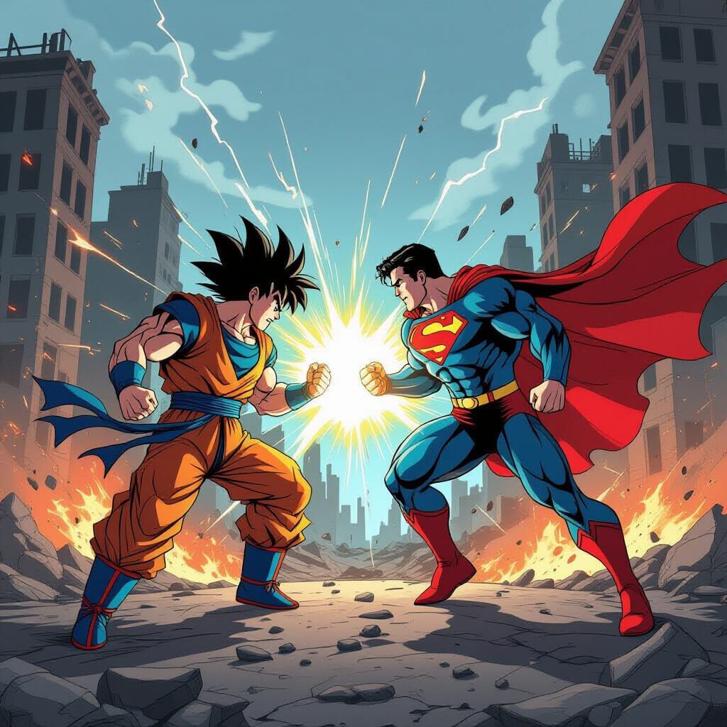Epic Goku vs Superman Battle in Ruined City