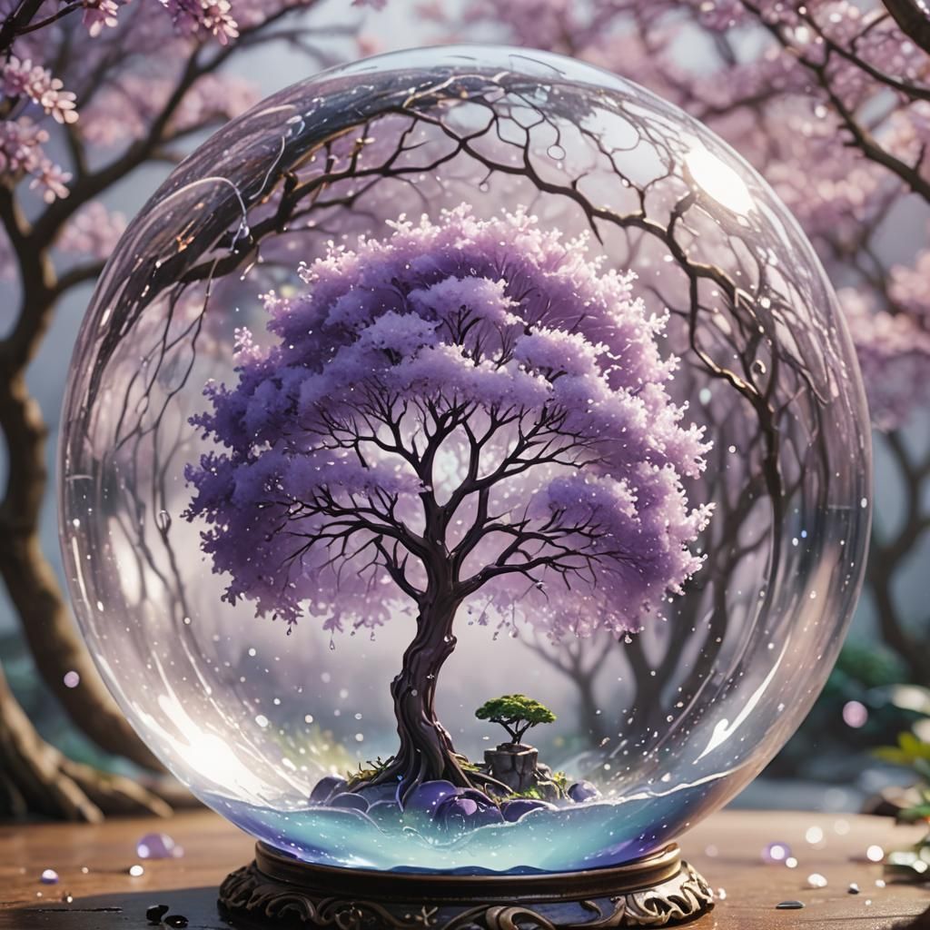 Purple Tree Trapped in Glass Ball, Anime Style