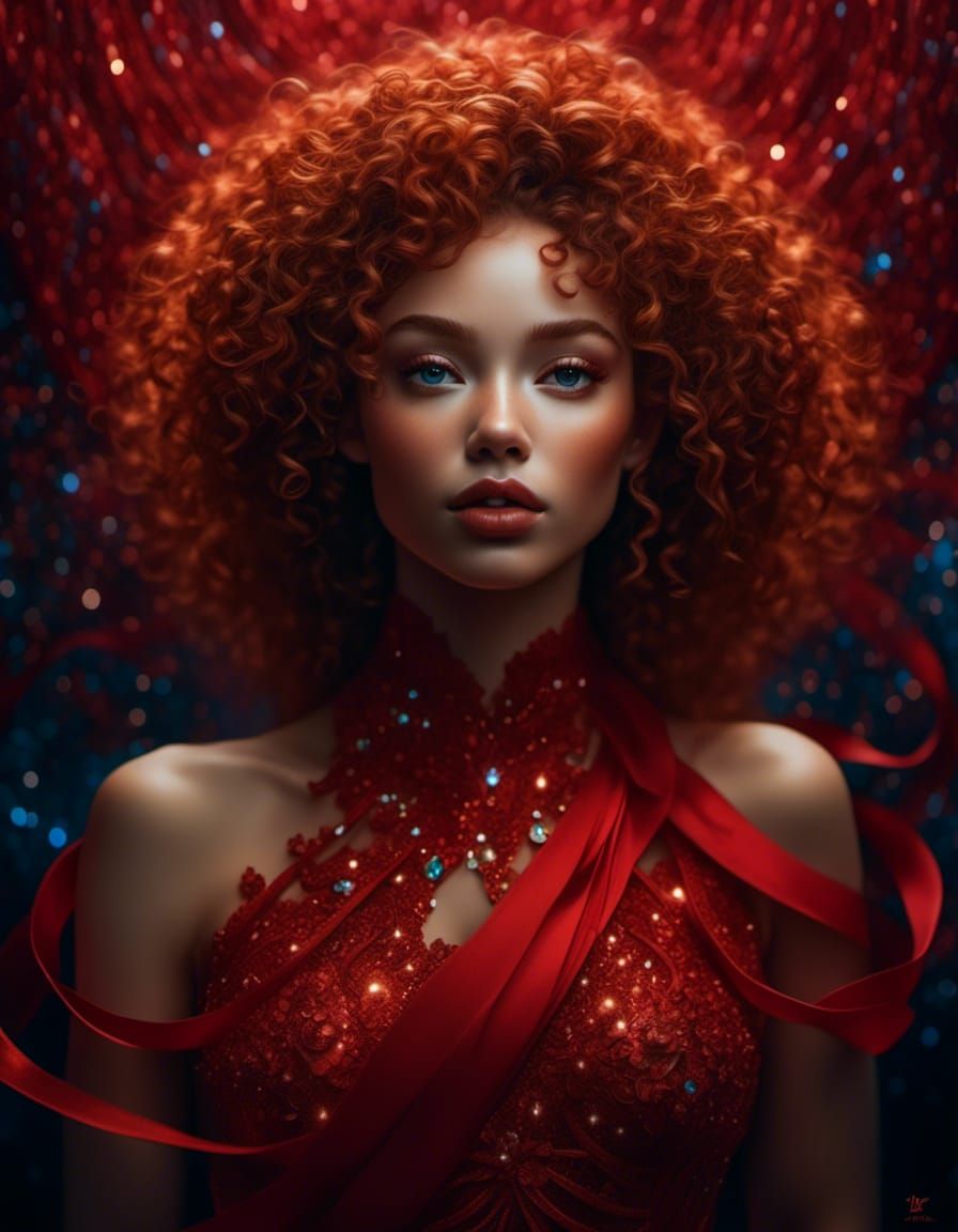 Red-Haired Goddess Portrait with Diamond Dust