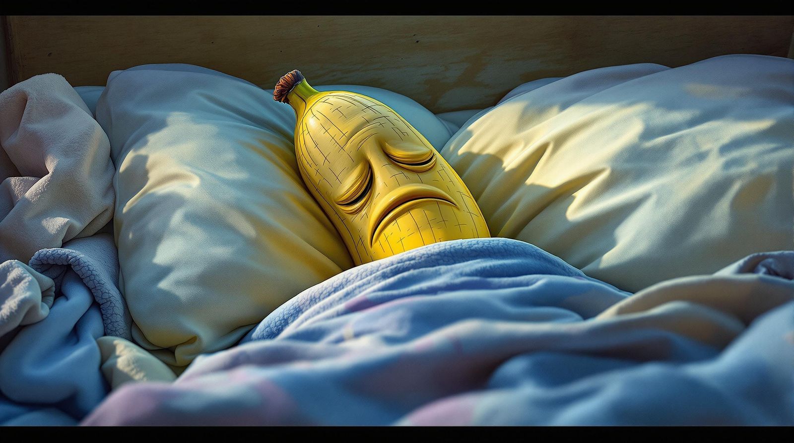 A Closeup Oil Painting of a Sick Cartoon Banana