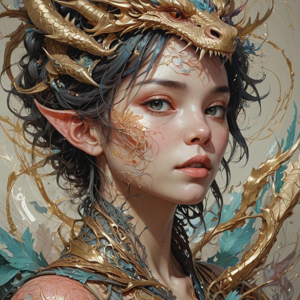 Dragon Portrait in Biomechanical Digital Painting Style