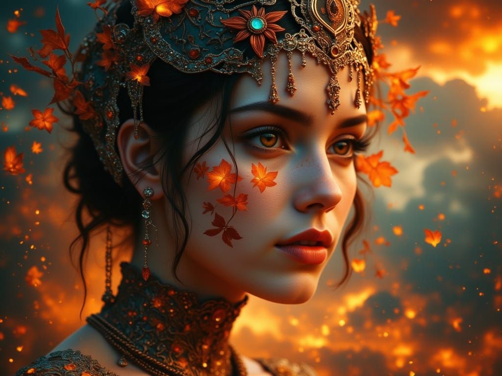 Fiery Reflection: A Dark Fantasy Portrait