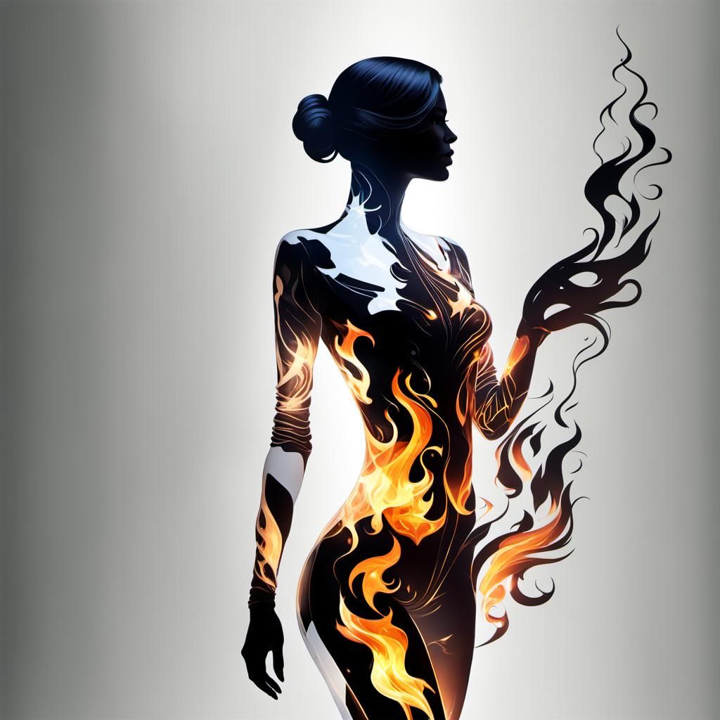 Fiery Silhouette: Woman in Flames Digital Art