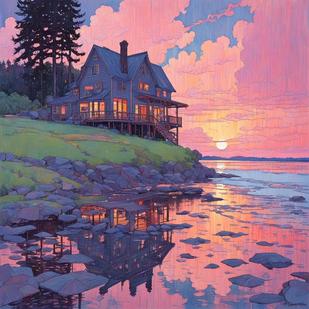 Summer Rain Shower in Naive Art Style