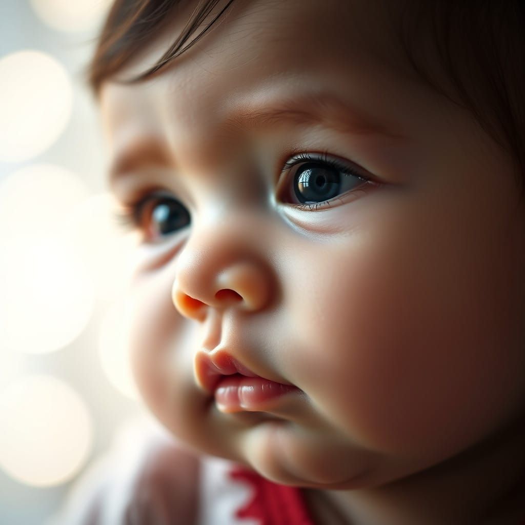 Crisp Close-Up Portrait of a Baby's Face in Warm Studio Ligh...