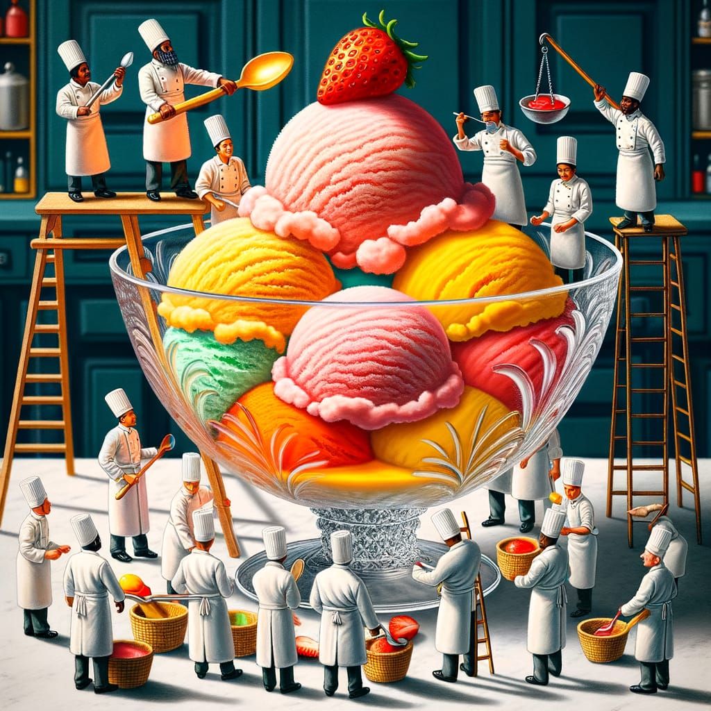 Miniature Chefs Create Towering Ice Cream Dessert