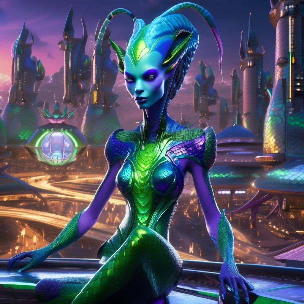 Futuristic Alien Goddess in Reptile Scales