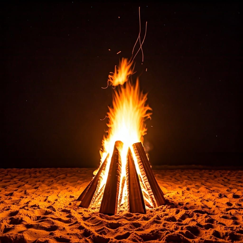 Bonfire on Beach Under Starry Sky