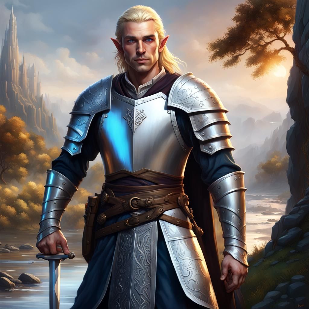 Elven Knight in Shining Armor, Dark Fantasy Concept Art