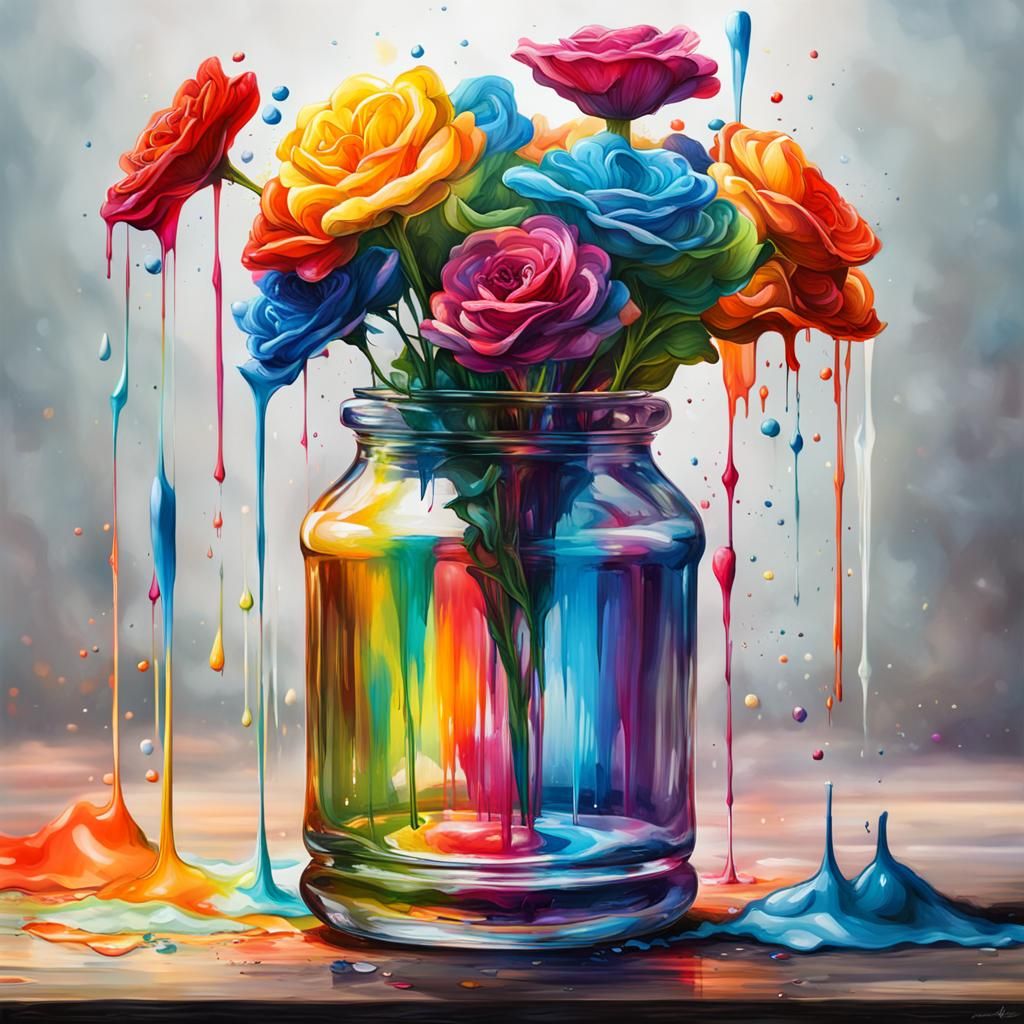Rainbow Vase in Graffiti Style Splash Art