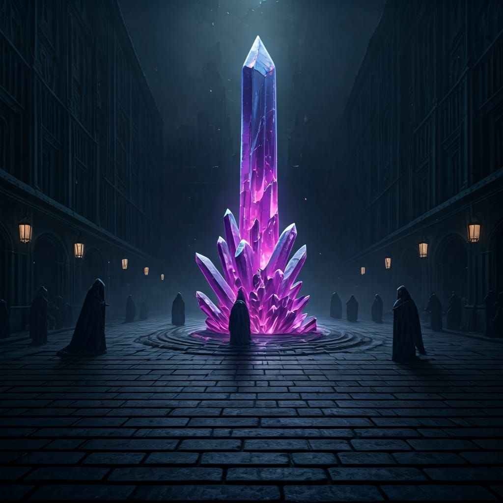 Dark Fantasy City Square with Crystal Obelisk