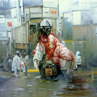 Horror Zombie in Hazmat Suit as Oil Painting