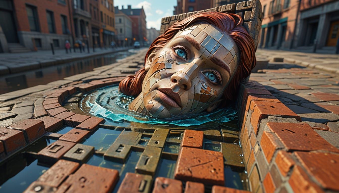 Escher-Inspired 3D Street Art of Woman in City