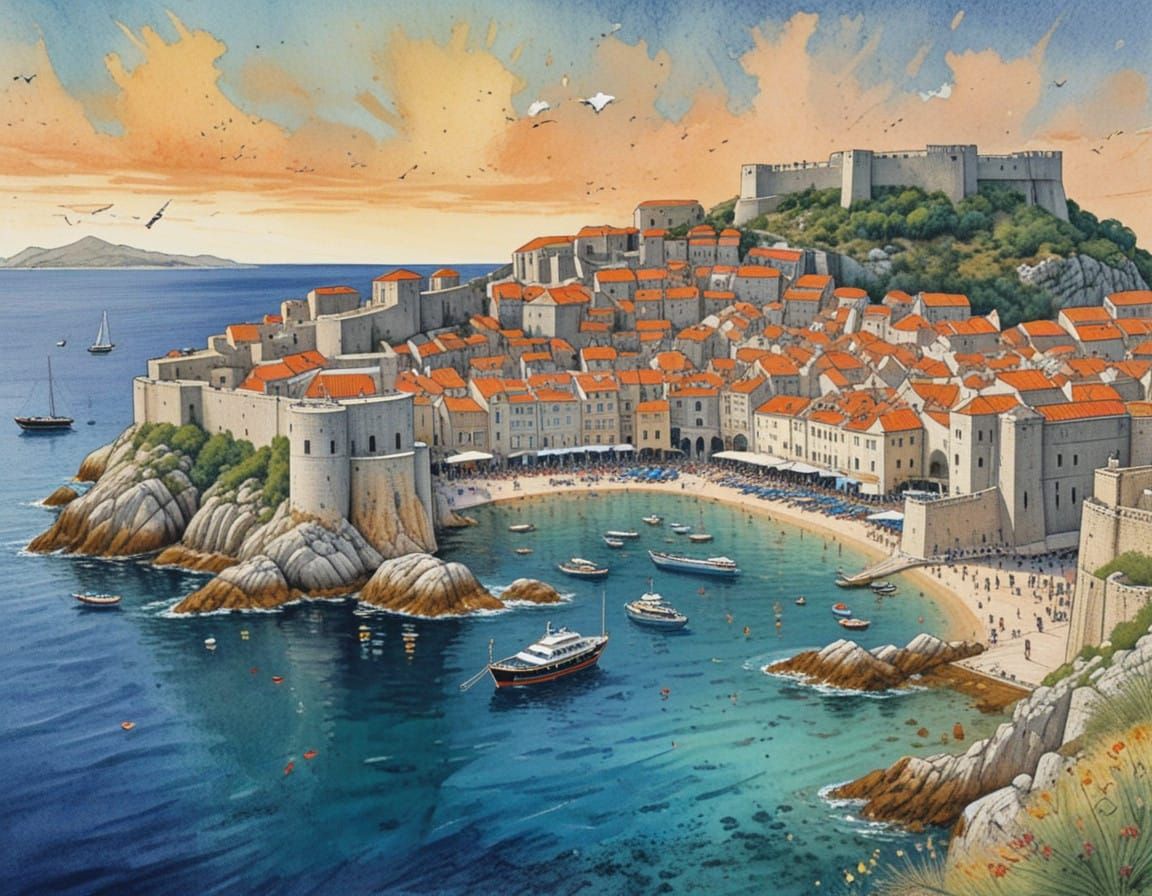 Dubrovnik in Vibrant Cartoon Style