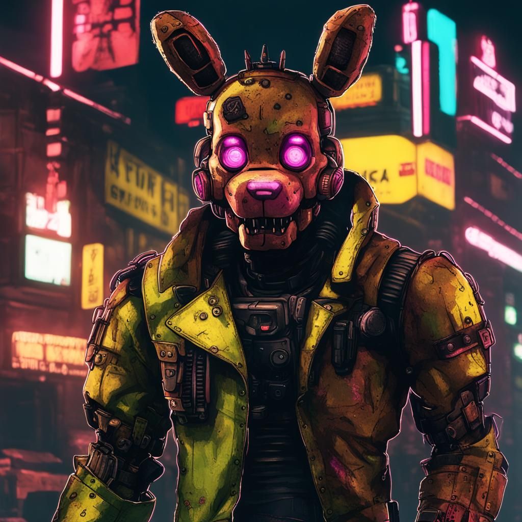Cyberpunk Springtrap from FNAF with Neon Lights