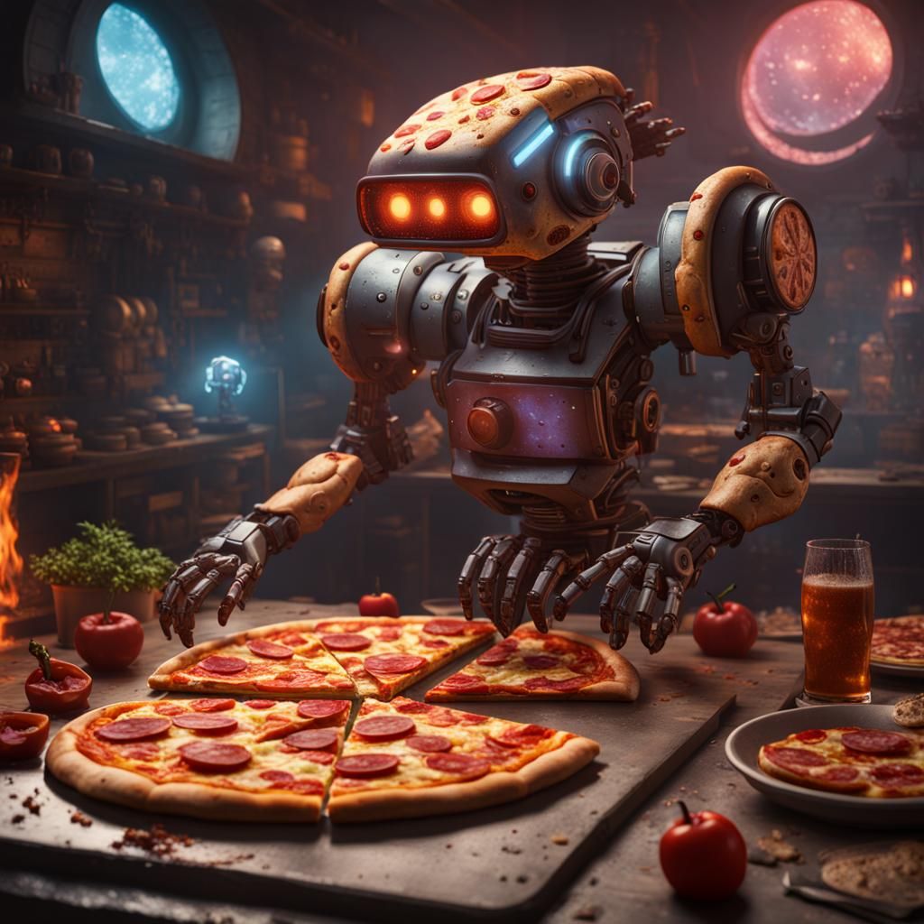 Robotic Pizza: Detailed Matte Painting in Deep Color
