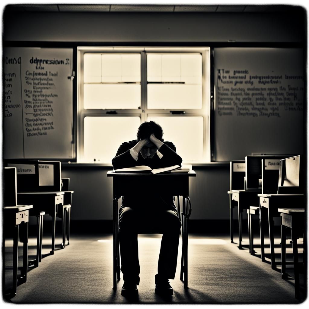 Depressed Teacher's Dark Thoughts in Realistic Photo