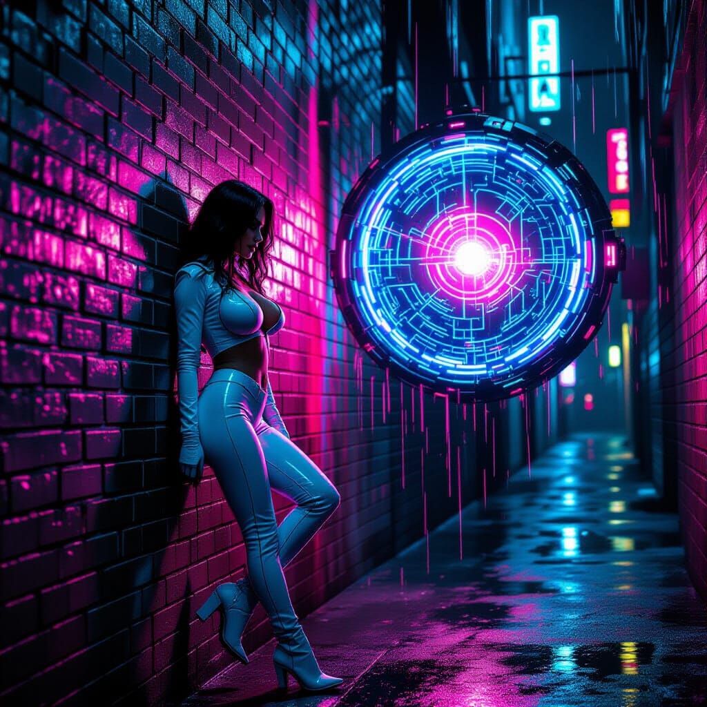 Femme Fatale in a Neon Cyberpunk Alley