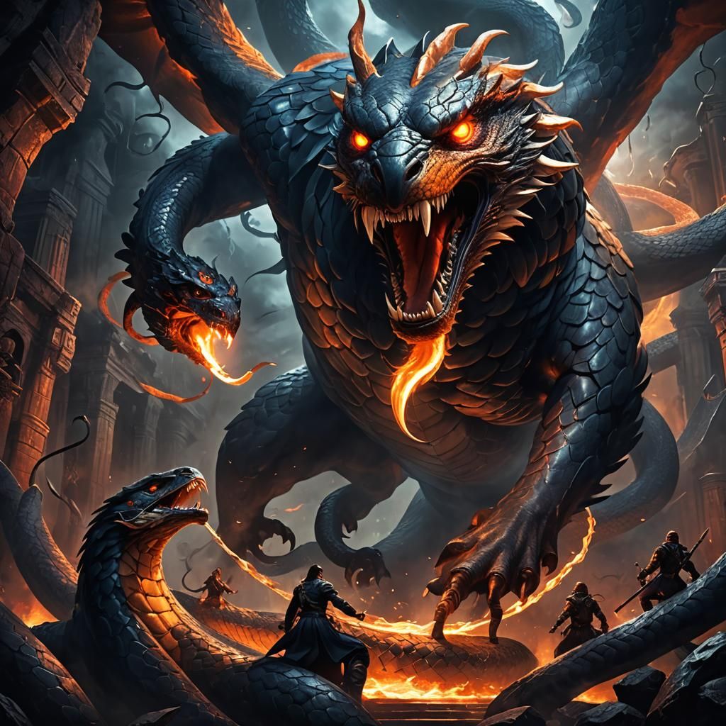 Epic Battle: Giant Snake Versus Eagle in Dark Fantasy