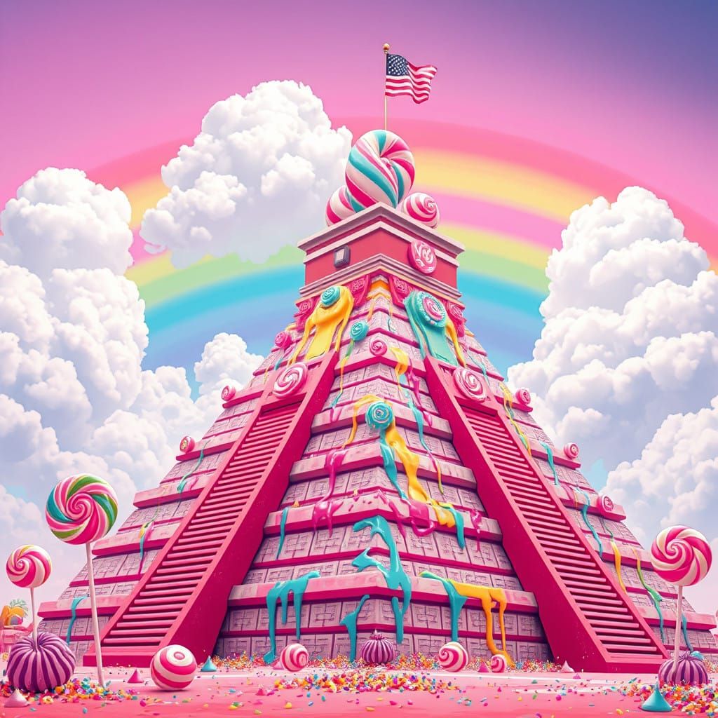 Vibrant Aztec Pyramid in Whimsical Digital Art