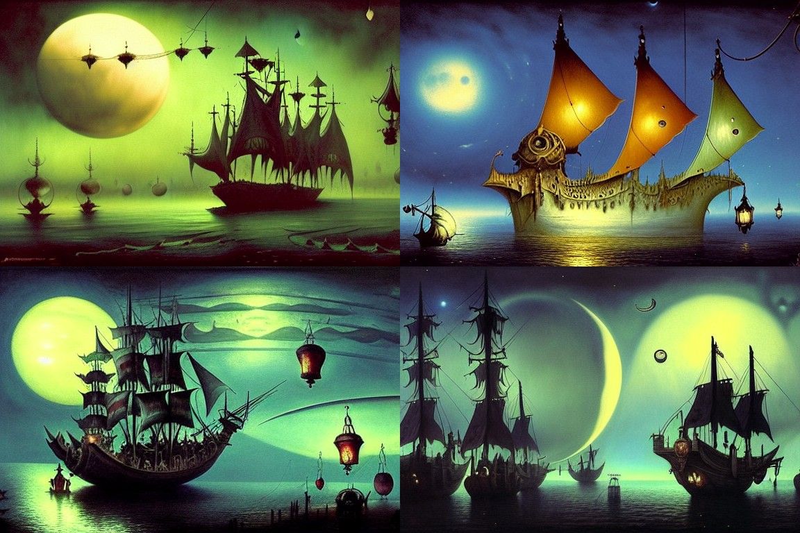 Magical Flying Pirate Ship in Dieselpunk Style