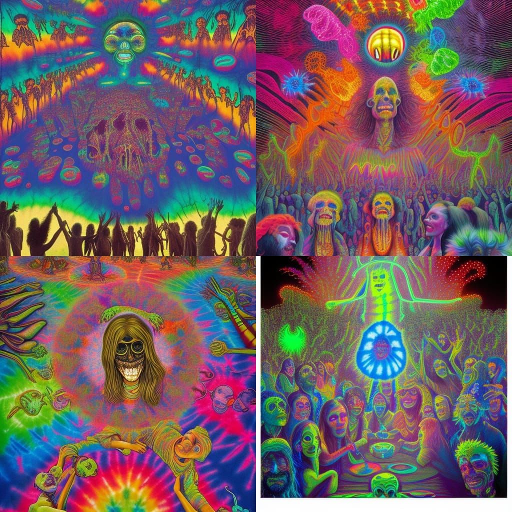 Psychedelic Hippie Gathering in Hyperrealistic Style