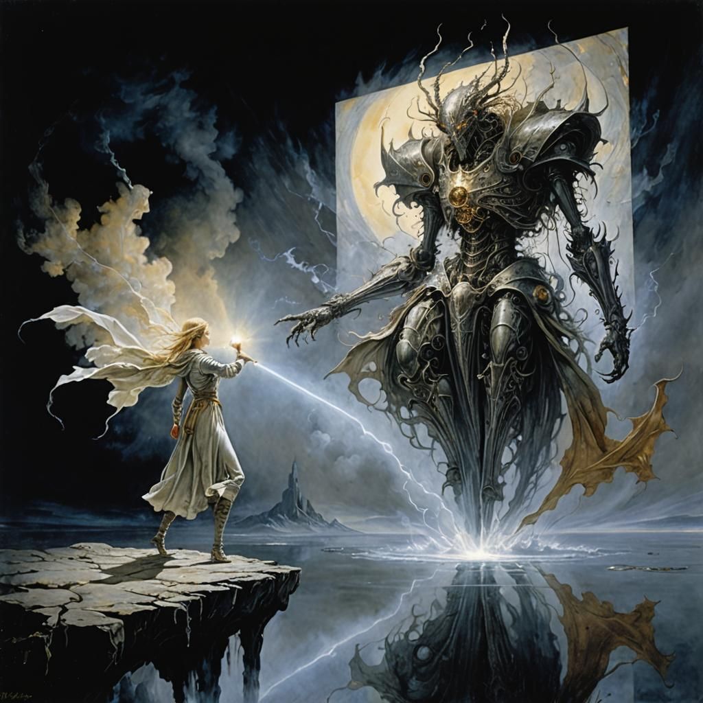 Mysterious Figure in Fantasy World Storm