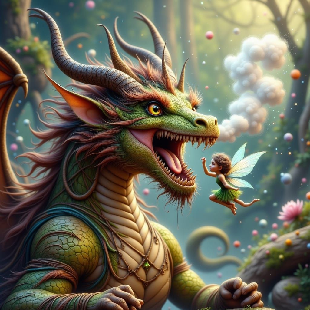 Majestic Dragon Roars as Pixie Tickles Snout