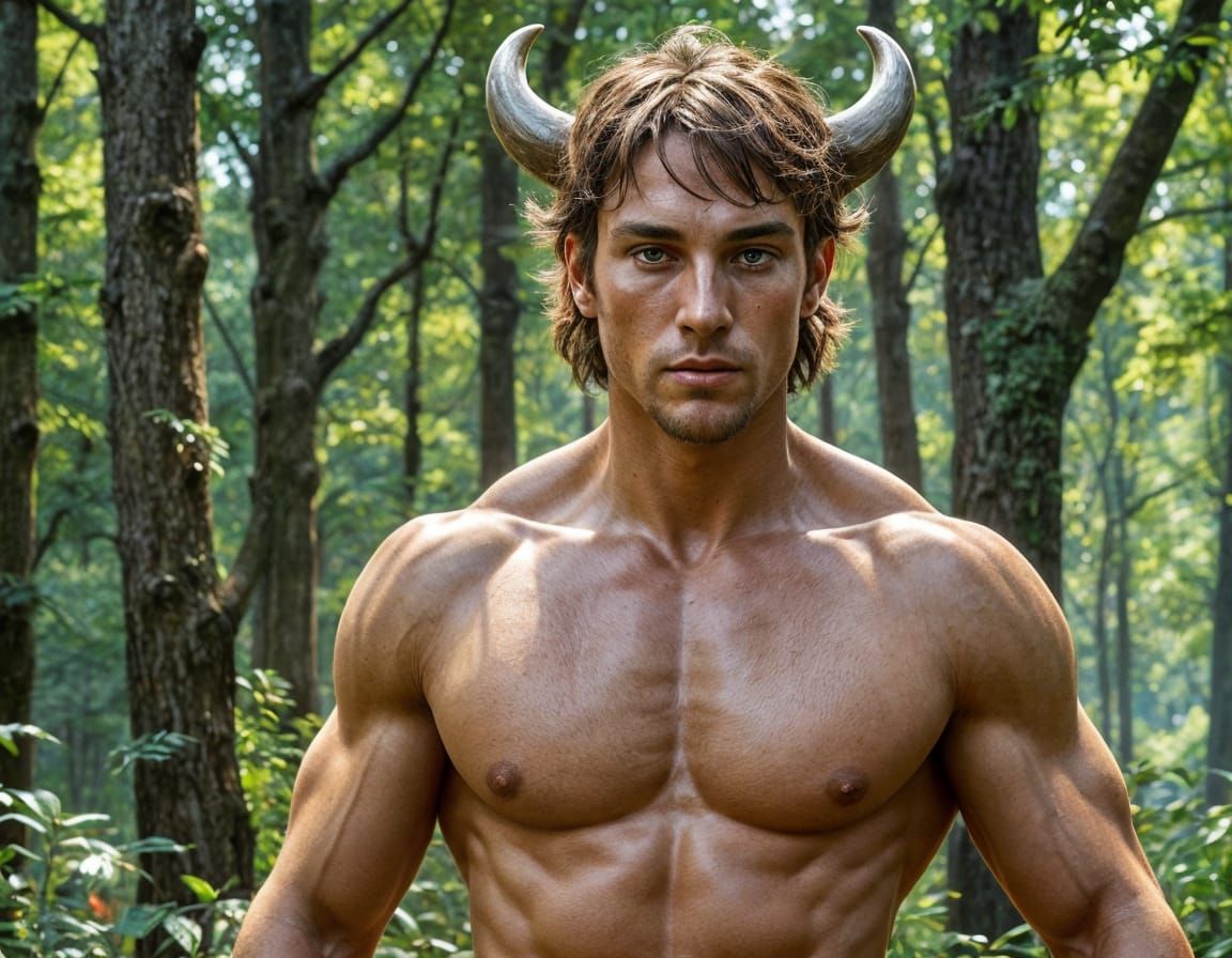 Handsome Centaur Portrait in Forest Glade