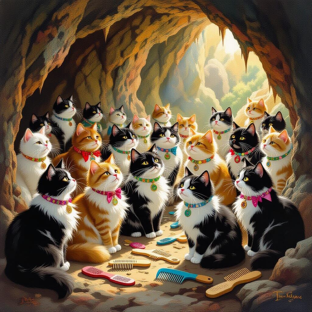 Humorous Cat Cavern Scene