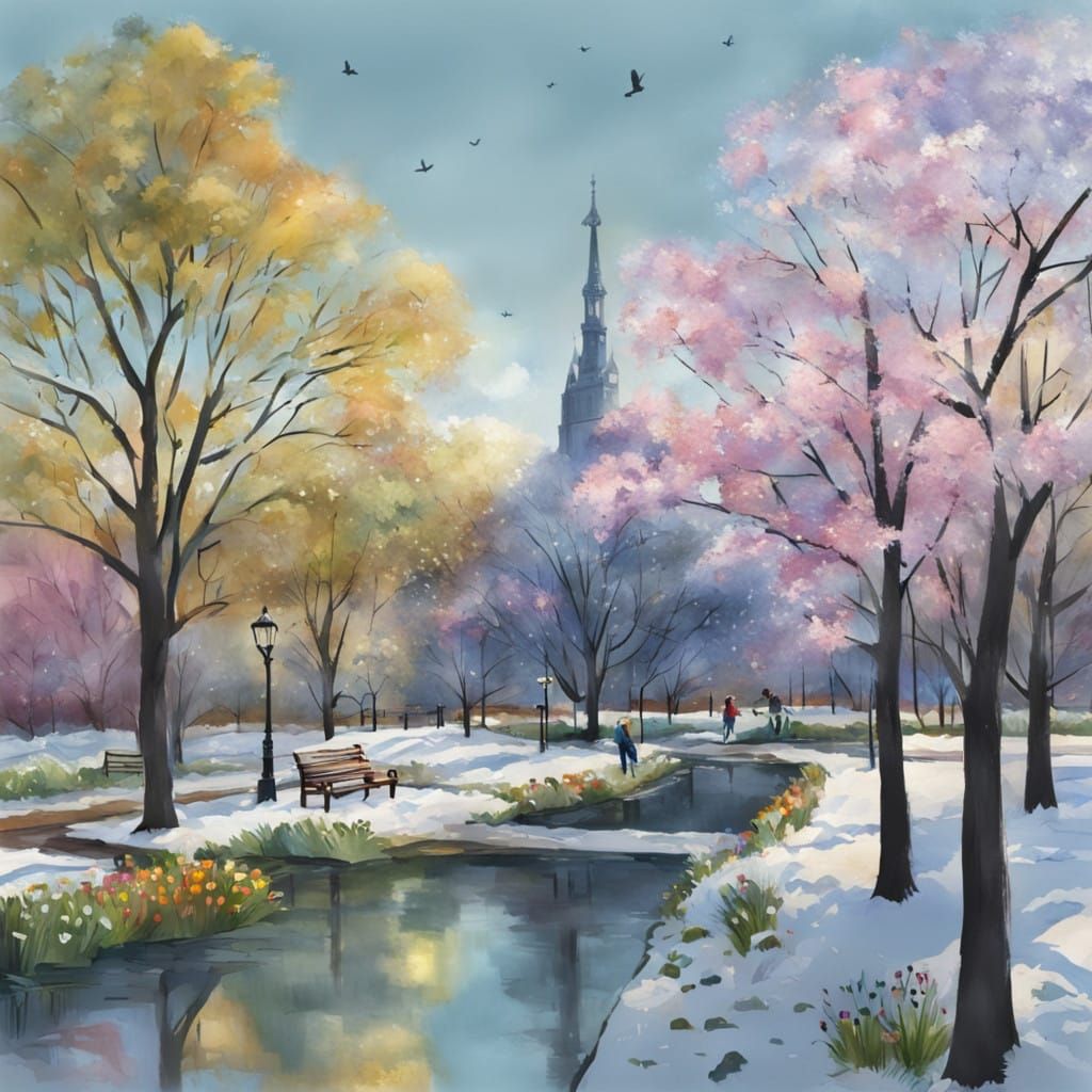Spring Awakening in a Winter Park Scene