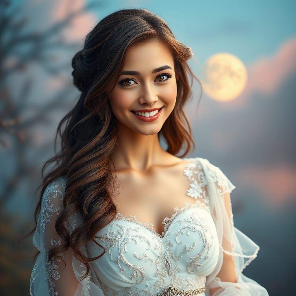 Ethereal European Beauty in Whimsical Gown