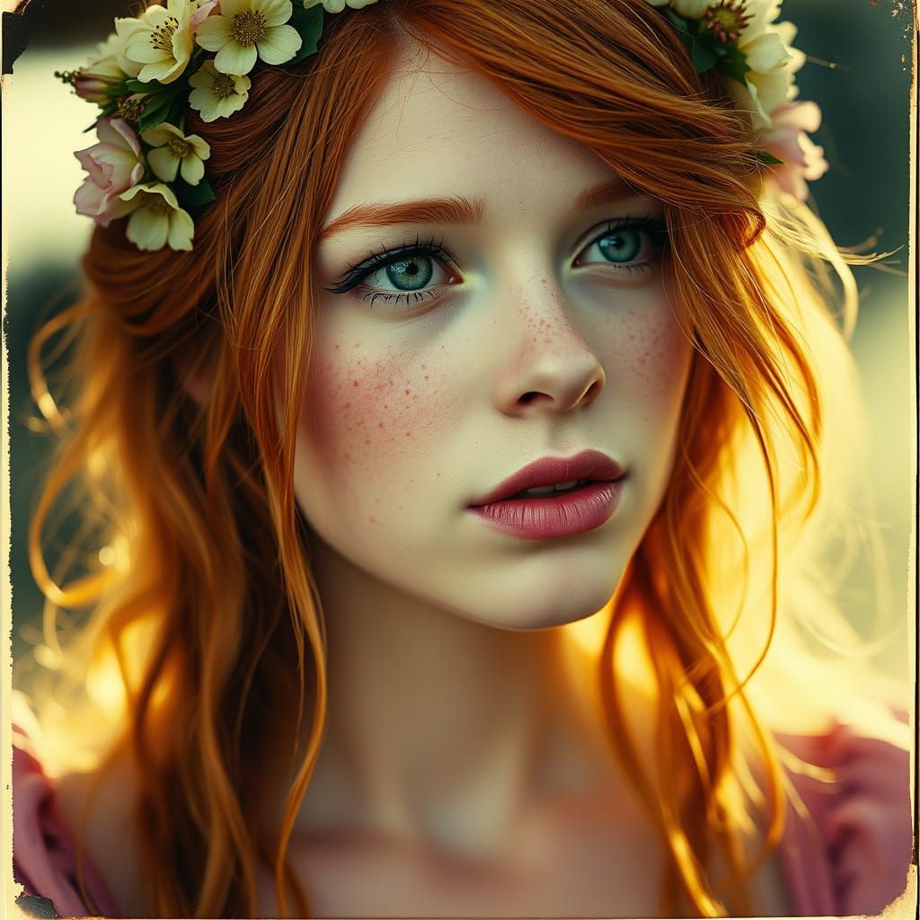 Vintage Polaroid Portrait of a Ginger Haired Woman