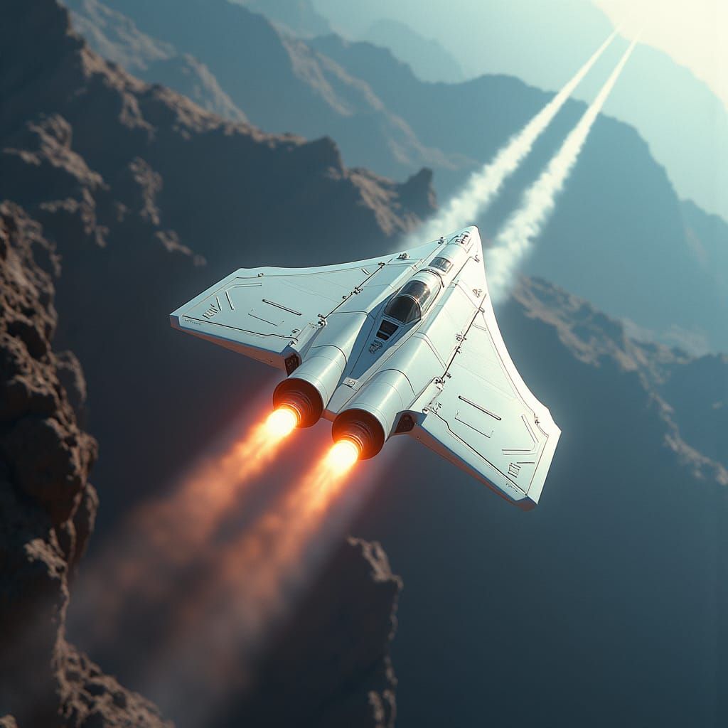 Sleek White Starship Ascends from Alien World