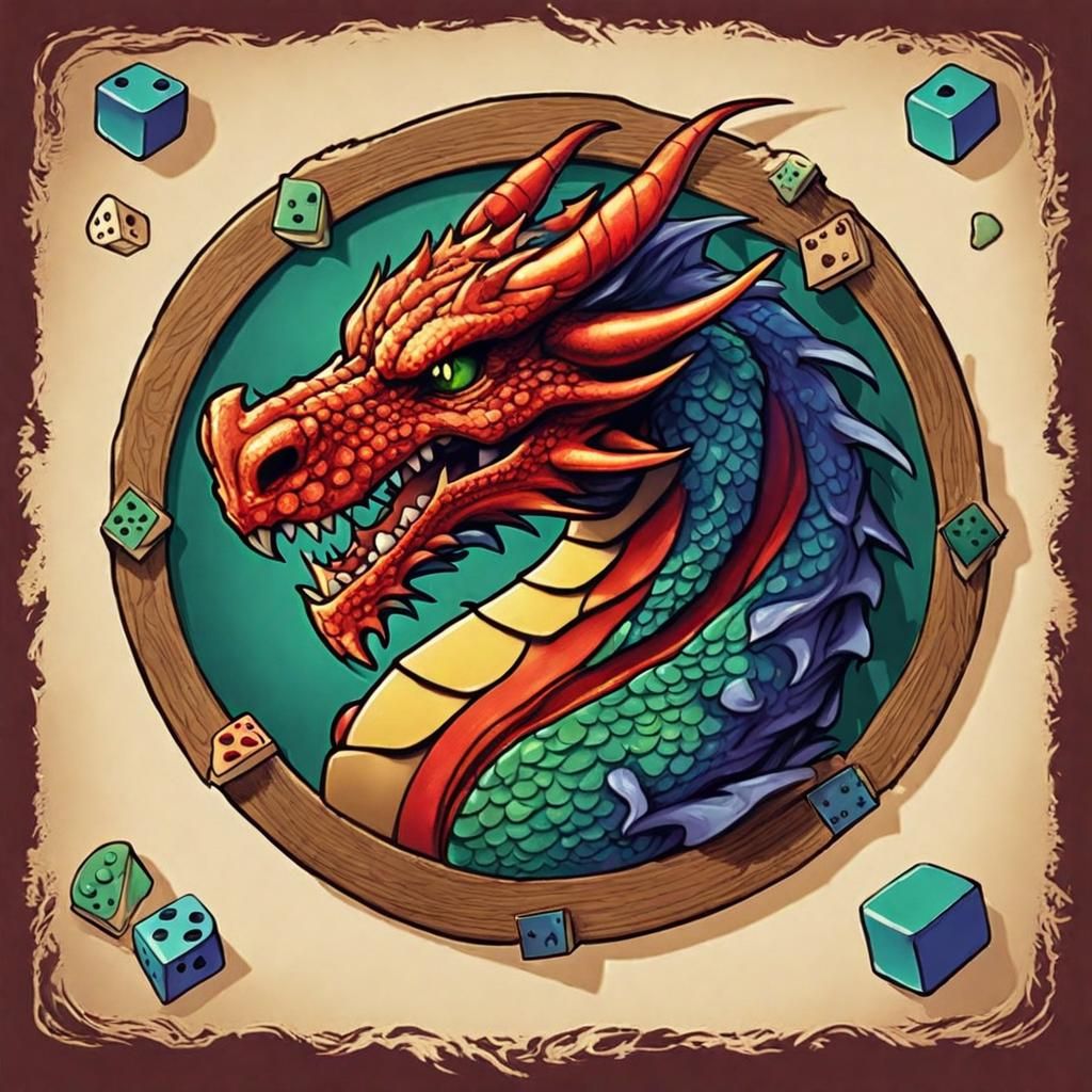 Dragon Logo with Board Game Elements in 2D
