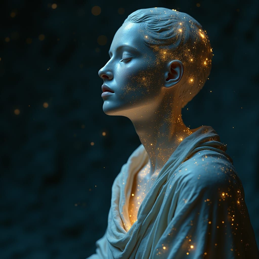 Ethereal Figure in Weightless Contemplation with Shifting Co...