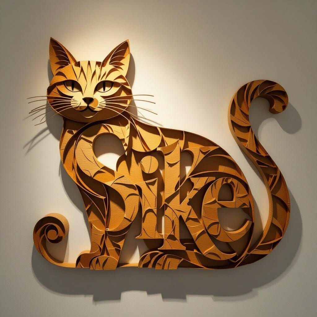 3D Cat Sculpture Made From Letters SPIKE