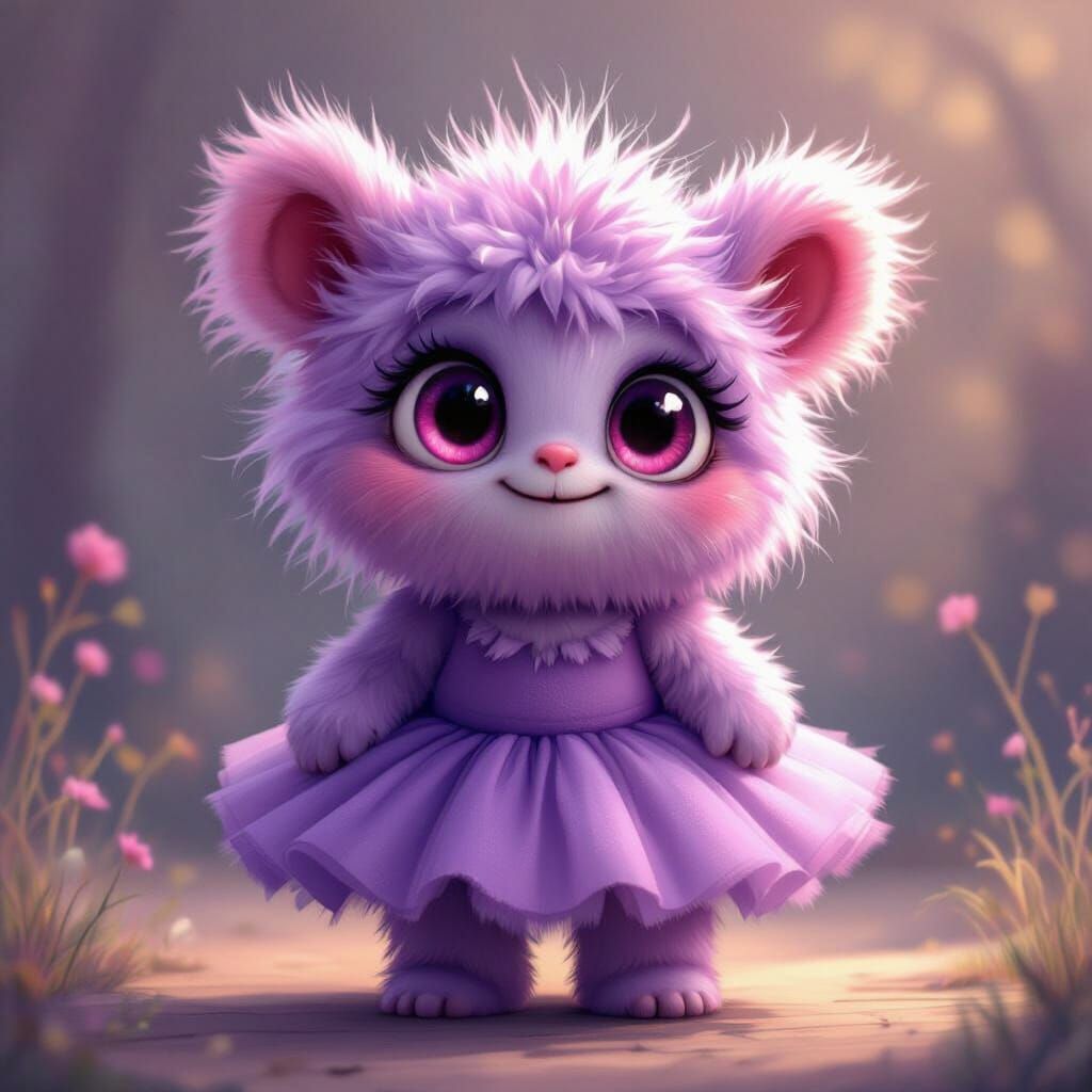 Cute Fuzzy Monster in Purple Ballerina Dress