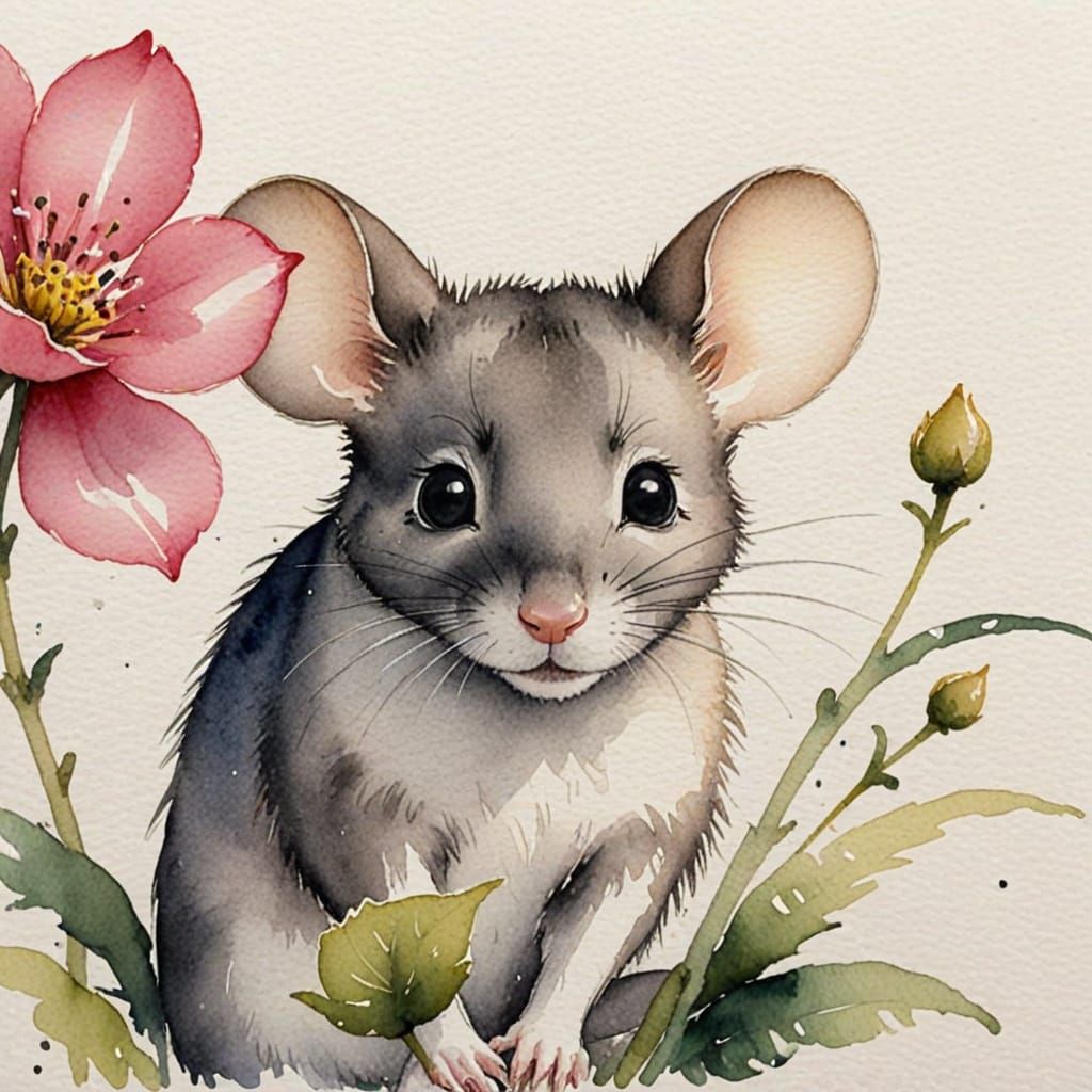 Sumi-e Watercolor: A Shy Mouse Peeking