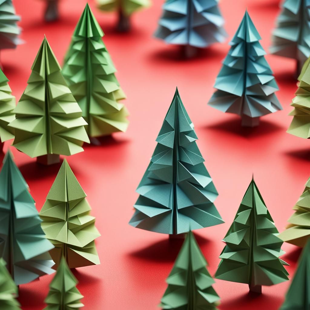Origami Cedar Trees in Papercraft Style