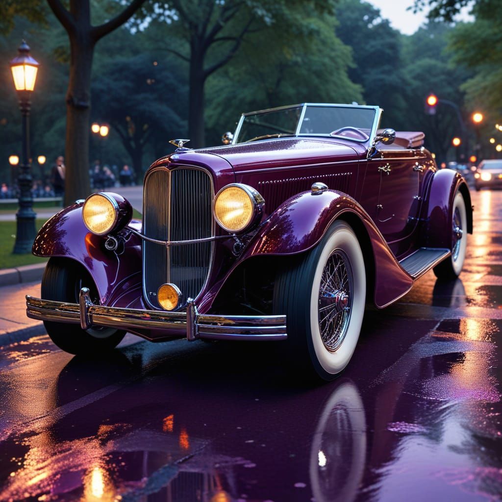 Auburn Speedster Cruises Central Park: Digital Neon Nocturne