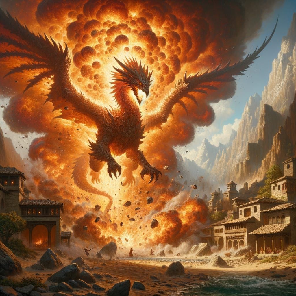 Majestic Fire Gryphon Emerges from the Depths